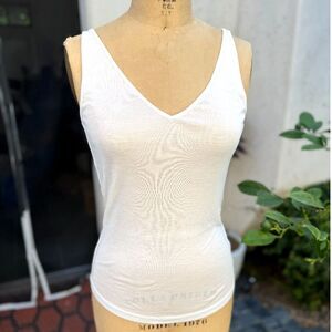 Stockholm Atelier & Other Stories Lyocell Fine Rib Snow Wht Vneck Tank Top SZ 2